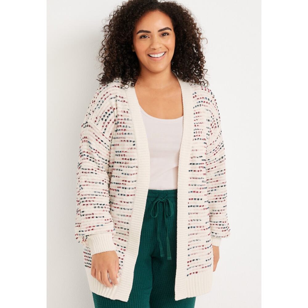 Maurices Pink Textured Cozy Knit Open Front Balloon Sleeve Cardigan Women's 3X